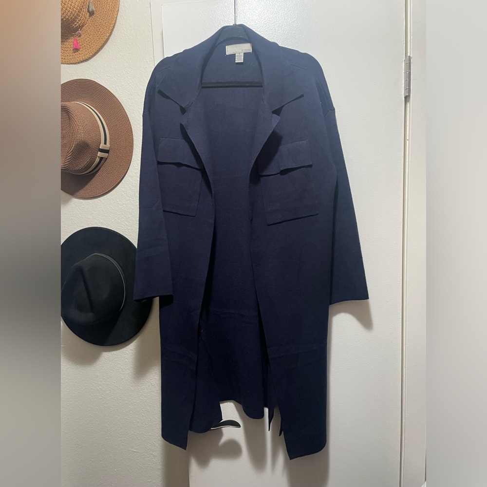 Long Navy Collared Cardigan